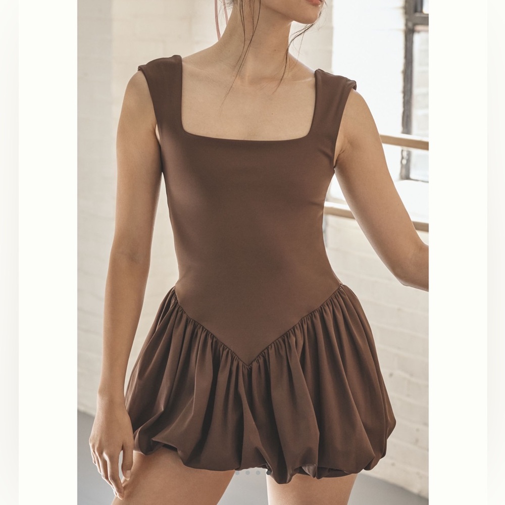 Port de Bras Bella Dress Bubble Hem Athletic New Large Dark Chocolate Brown